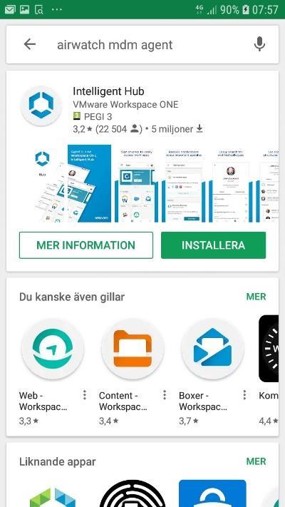 för att söka efter appen Airwatch MDM Agent. 2.