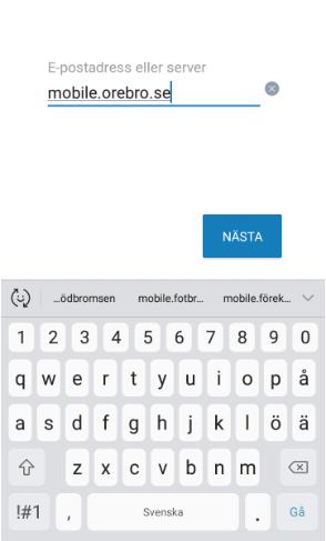 2.5 Efter att appen Airwach MDM Agent öppnats, skriv serveradressen på raden som visas mobile.orebro.se 2.
