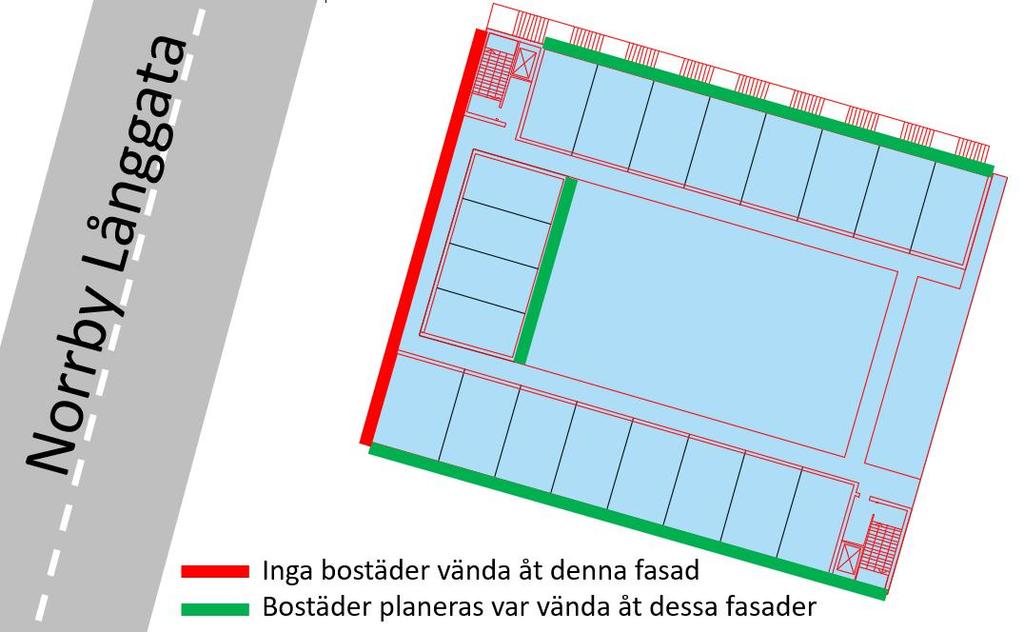 9 (14) Det är buller från tågtrafiken som beräknas dimensionera för de flesta husen.