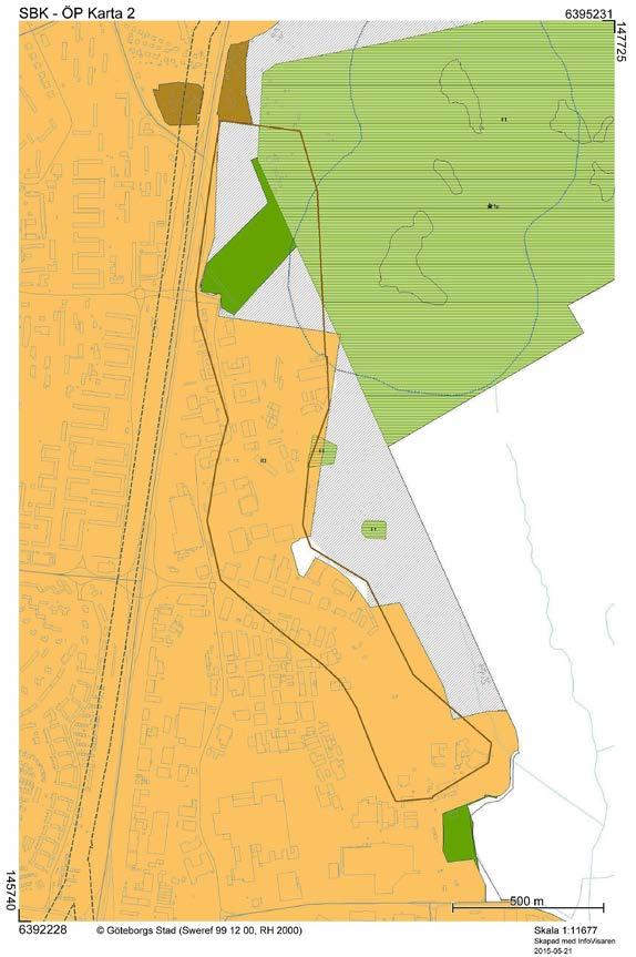 ÖP KARTA 2, REGLER OCH REKOMMENDATIONER Gult = Område med detaljplan Ljusgrönt+streckat = Naturreservat Gråstreckat = Område med särskilt stora värden för naturvård, friluftsliv, landskapsbild