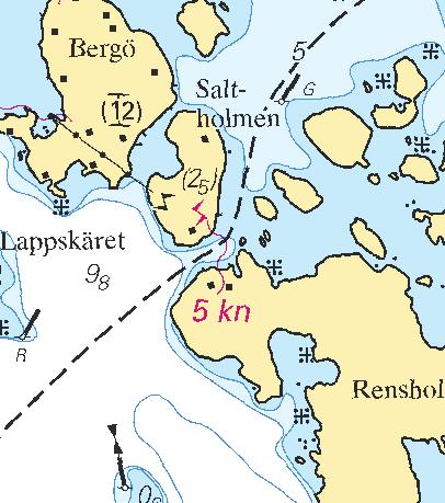 5 Nr 362 * 7301 Sjökort/Chart: 6211 Sverige. Norra Östersjön. Nyköping. Saltholmen. Rensholmen. Fartbegränsning. Fartbegränsning till 5 knop gäller i Saltholmssundet.
