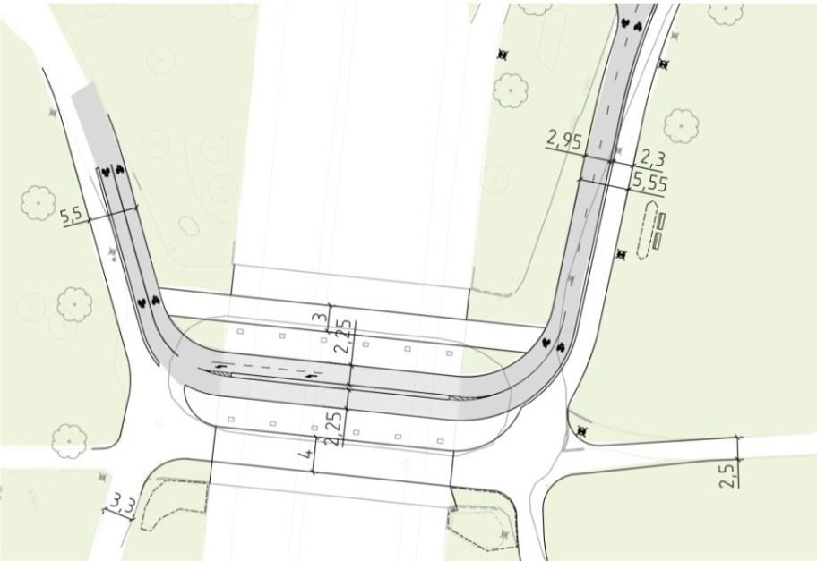 Sida 11 (15) Figur 11. Sektion utmed Rålambshovsleden Ny belysning placeras vid cykelbanans bakkant. Röjning av växtlighet kommer att genomföras på de platser där behov finns.