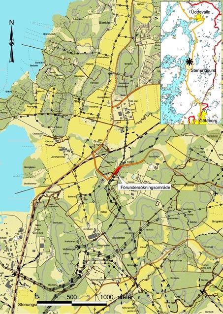 4 Bohusläns museum 2007:1 Figur 1: Utdrag ur digitala fastighetskartan Stenungsunds kommun, skala 1:20 000, med undersökningsområdet