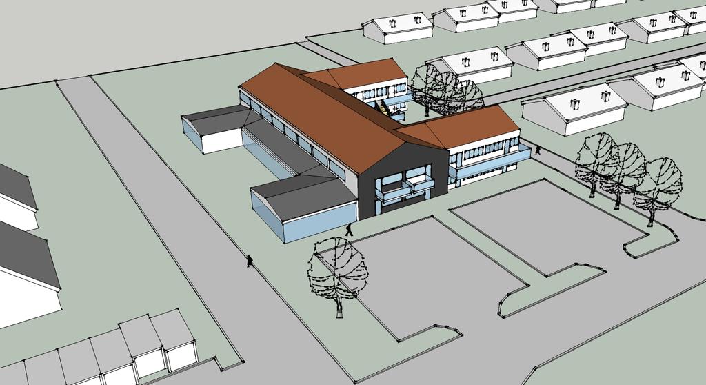 detaljplan för skola och bostäder, Kyrkenorum 4:210 och del av 4:123 8(13) Illustration bostadshuset, Mats & Arne arkitektkontor AB Bostadshuset, Kyrkenorum 4:210 Öster om Kyrkenorumsvägen ligger en