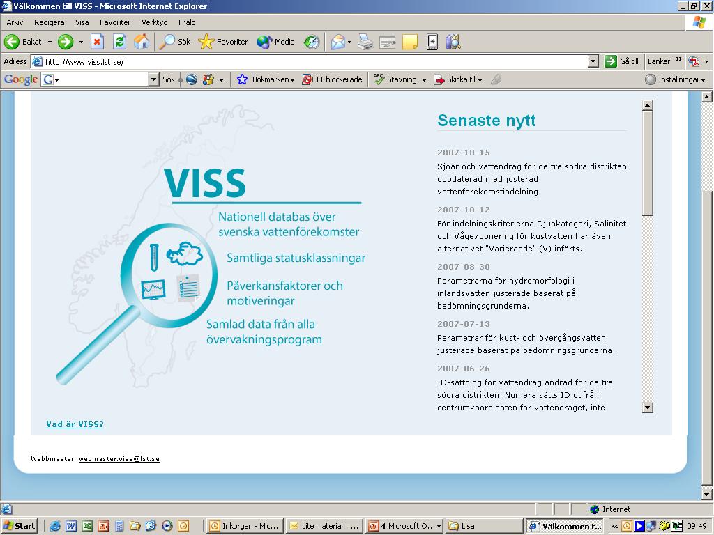 VISS-VattenInformationsSystem Sverige www.viss.lst.