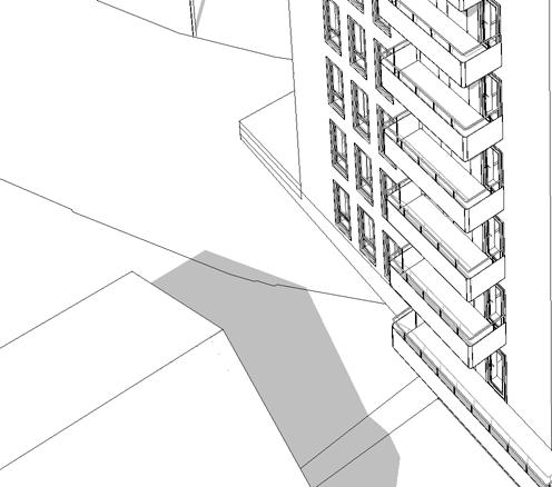en nya byggnaden förhåller sig till både punkthus och lamellhus och skapar en hybrid av de två typologierna.