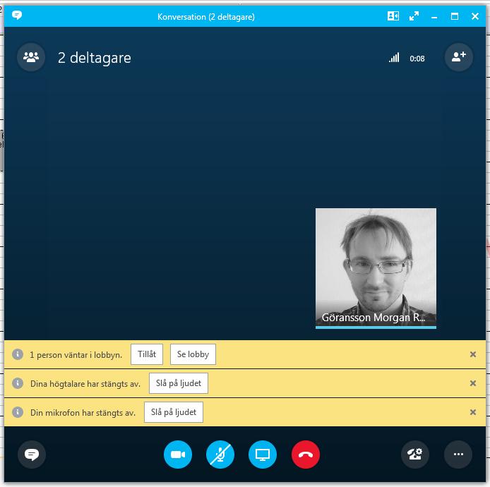 ANSLUTA TILL VIDEOMÖTE VIA SKYPE Skype för företag kommer nu startas och en konversationsruta öppnas med