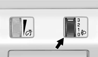 nelen är inställt på full ljusstyrka. Se Belysningsreglering instrumentpanel 0 153. När det är tillräckligt ljust ute stängs strålkastarna av eller kan växla till varselljus (DRL).