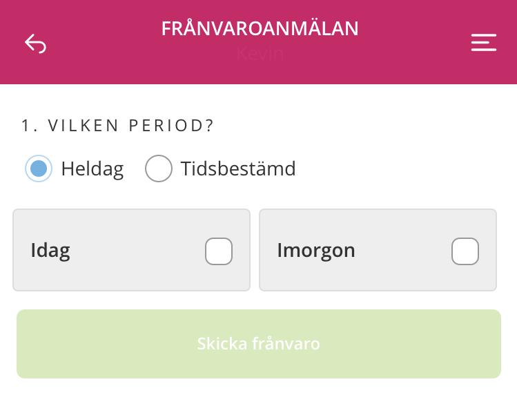 Därefter går det att skicka in frånvaron 5.2.2 Tidsbestämd Är det en tidsbestämd period som anmälan gäller markerar du det valet.