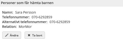 När du har fyllt i fälten klickar du på knappen spara, nu sparas uppgifterna ner i systemet och registrerad person visas i VÄL.