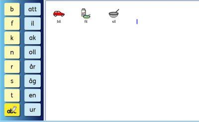 Om eleven väljer en cell med rätt svar kommer symbol och ord att skrivas till dokumentet och sedan följas av en automatisk tabb-tryckning.