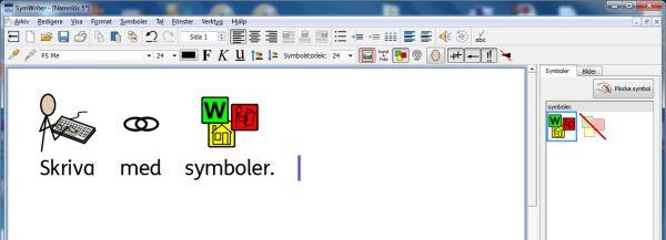 Skriva i symbolläge SymWriter är ett ordbehandlingsprogram med symbolstöd och som är utformat för att hjälpa personer med varierande grad av läs- och skrivsvårigheter att kunna skriva dokument.