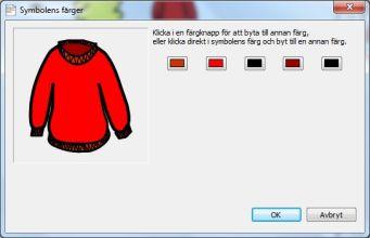 Byta färger i en symbol Om du vill kan du byta ut färgerna i en symbol för att göra symbolen mera passande i sammanhanget. Om du beskriver färgen på ett klädesplagg som tex.