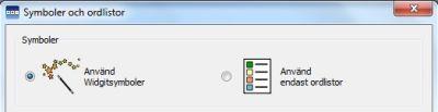 Aktivera ordlistor För att bestämma vilken eller vilka av dina ordlistor som ska vara aktiva i SymWriter väljer du menyn Symboler och Symboler och ordlistor Sektionen Symboler I sektionen Symboler