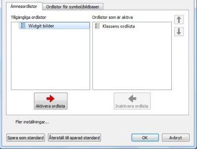 att symbolisera utifrån vilka ordlistor du lagt till i fältet Aktiva ordlistor.