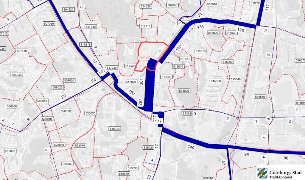 Trafikflödesfördelning Riktningsfördelning för resor till och från det aktuella området antas bli samma som idag. Underlaget har hämtats från Trafikkontorets analysmodell Visum.