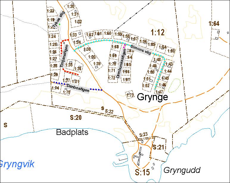 Au 549 Dnr 53178 GAMMELGARN, GRYNGE - Vägnamn 1. Vägnamnen Danbostigen, Ormbunksstigen, Simons väg, Timjanstigen, Tykos stig fastställs. 2.