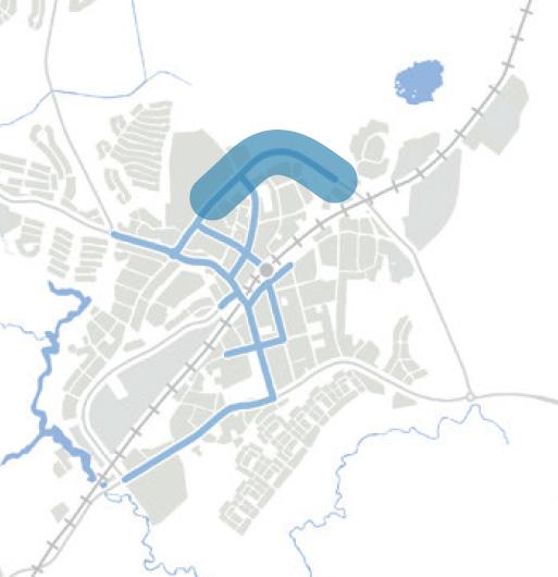 Principskiss, Stadsutvecklingsstråk Att stadsutveckla i stråk ska ske utifrån stråkets specifika förutsättningar. Det är viktigt att ge stort utrymme för gående och cyklister i gaturummet.