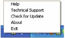 Context Menu (Kontextmenyn) har fyra poster: SmartControll Premium - när det valts visas fönstret Om.