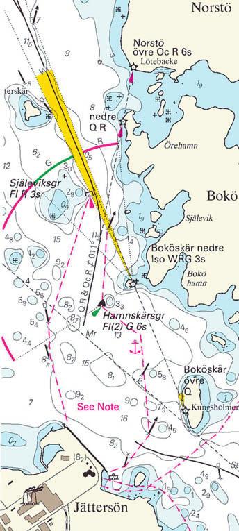 Nr 41 6 Stryk Tavla på position a) Stryk Fyren Jättersön nedre, Fl(2) R 3s c) 57-05,87N 16-33,28E Nr 561900 Stryk Fyren Jättersön övre, Fl(2) R 3s d) 57-05,75N 16-33,24E Nr 561901 Båtsportkort: