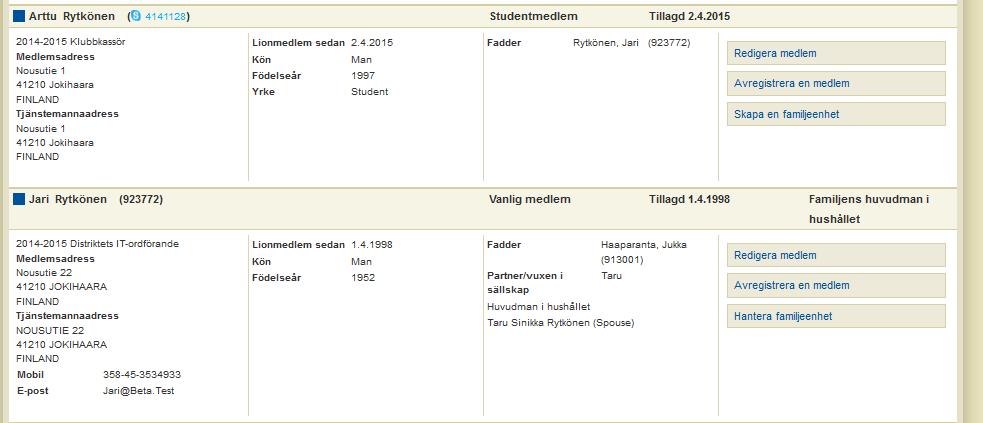 Medlemsuppgifter Sivu 12 / 22 6 Familje-enhet I