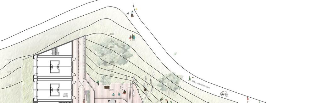 Mot befintlig kulvert under GC-stråk Figur 5. Kvarteret efter omdaning med förslag till LOD på allmän platsmark (bearbetad skiss från Whingårdhs Arkitekter, 20151006).