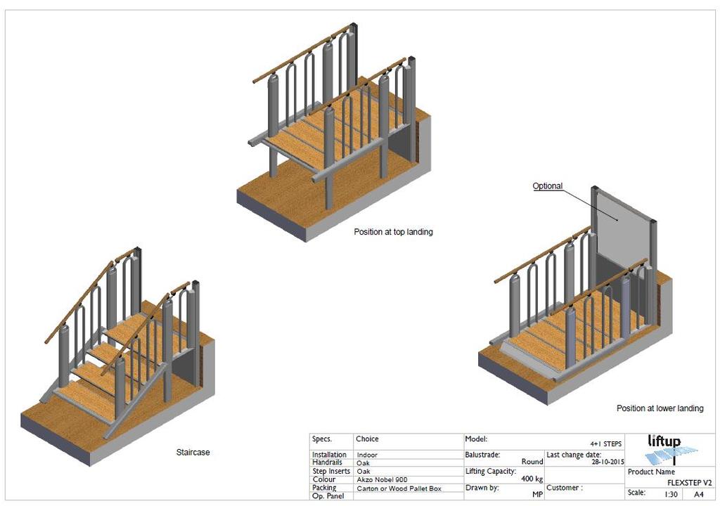 5. Tekniska specifikationer Alla FlexStep V2-måttritningar för stegen 3, 3+1, 4, 4+1, 5 och 6 med standardbredder finns på http://www.liftup.dk/da/produkter/flexstep/.