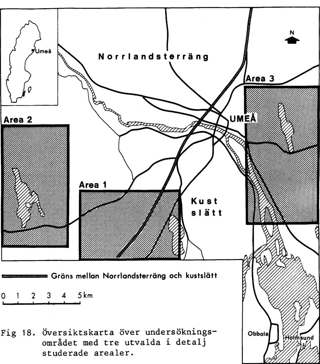 55 Enligt Rudberg (1954) karakteriseras Västerbottens storskaliga morfologi av med kusten längsgående zoner, kustslätten, Norrlandsterrängens kuperade övergångsregion, inlandsslättemas region,