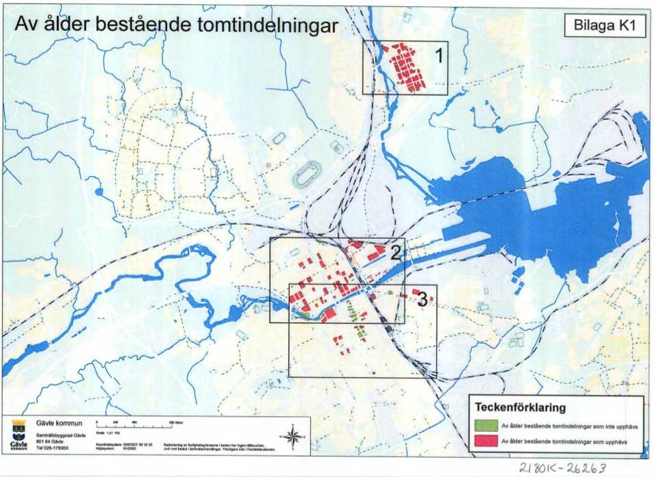 4.2.6 Handling 7 Upphävande av äldre fastighetsplaner i Gävle kommun (laga kraft 2014-12-29) Enligt Gävle kommun (2014) har de beslutat att upphäva äldre fastighetsplaner.