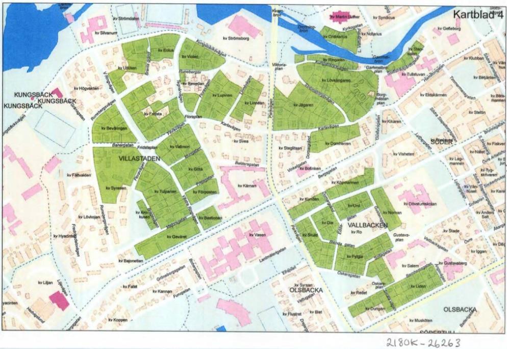 Figur 15. Karta över fastighetsplaner som har upphävs i beslutet (Gävle kommun, 20