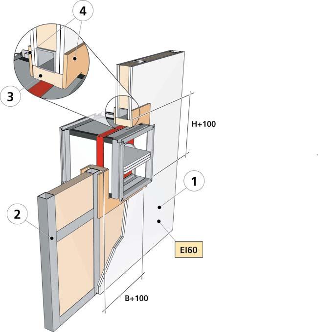 Installation Installation i lättvägg, maximalt brandklass EI60 Väggens tjocklek får ej understiga 100mm.