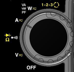 Svenska Tångmultimeter F605 1.1 VRIDOMKOPPLAREN Vridomkopplaren har sex positioner. För att komma till,,,,, funktionerna, vrid omkopplaren till önskad funktion.