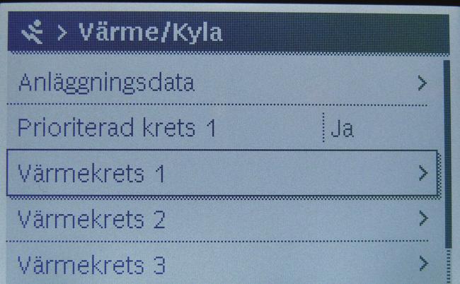 Gå in under respektive värmekrets och ändra