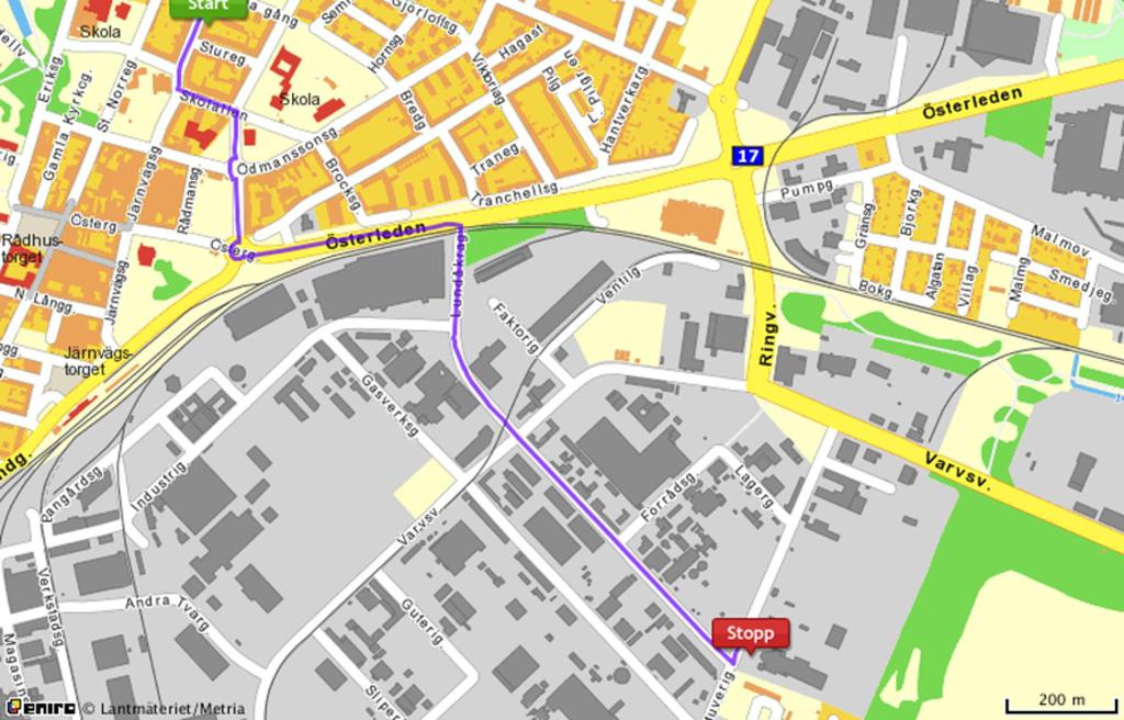 LSR:s återvinningscentral Start: Järnvägsgatan 32, Landskrona Mål: Stuverigatan