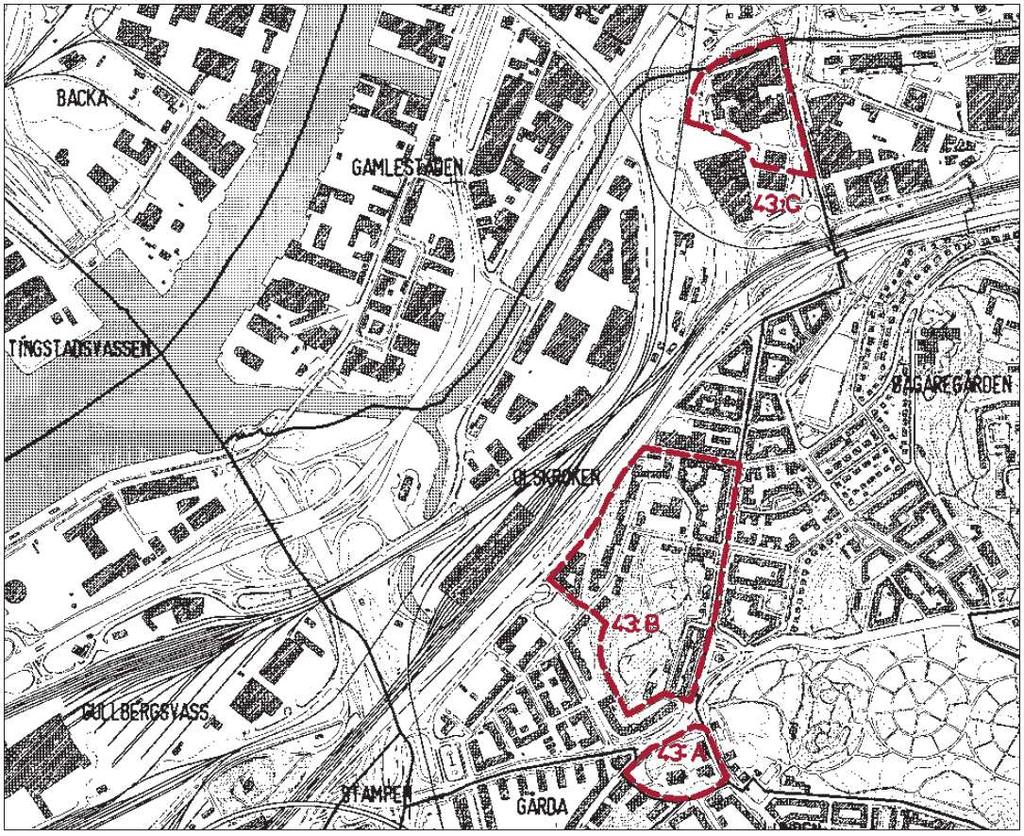 Stadsdelen Olskroken, ur Kulturhistoriskt värdefull bebyggelse i Göteborg, ett program för bevarande, 1999. Inom planområdet finns två byggnader som påverkas av järnvägens utbyggnad.