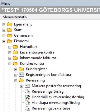 Välj: AGRESSO Ekonomi Kundreskontra Reversering -