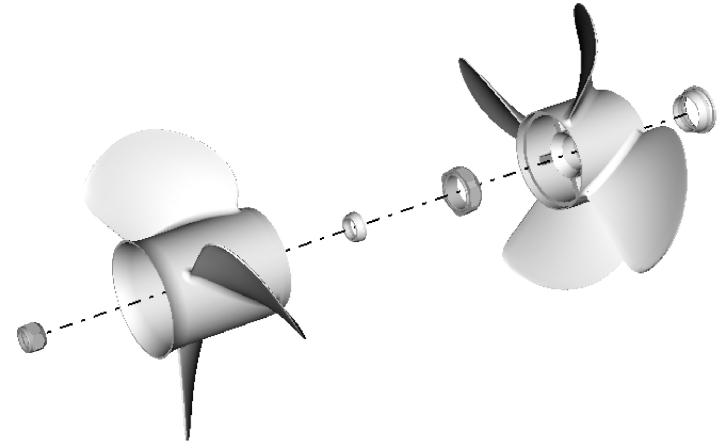 - Trälock 24037 - Trimroder f e d c - Främre trycknv - Främre propeller c - Främre propellermutter