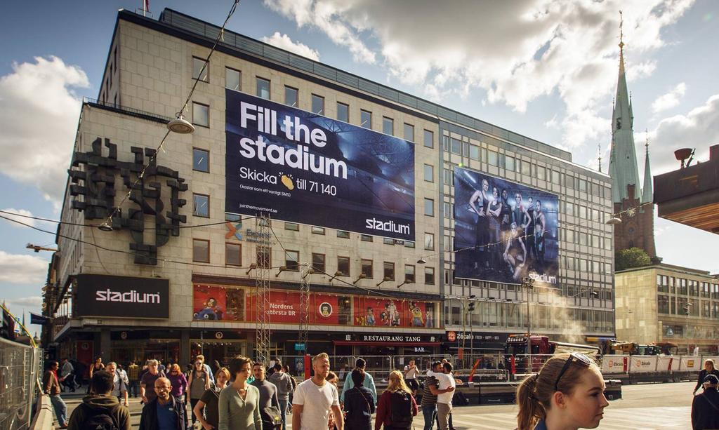 STADIUM - FILL THE STADIUM DYNAMISK KAMPANJ PÅ LED SERGELS TORG, FÖRSTÄRKT AV VEPA SERGELS TORG B OCH C (TOTALT 345 KVM).