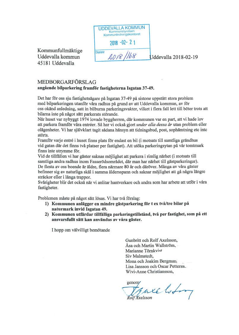Kommunfullmäktige Uddevalla kommun 45181 Uddevalla UDDEVALLA KOMMUN Kommunstyrelsen Kommunledningskontoret 2018-02- 2 1 Oiarienr,eo;f?