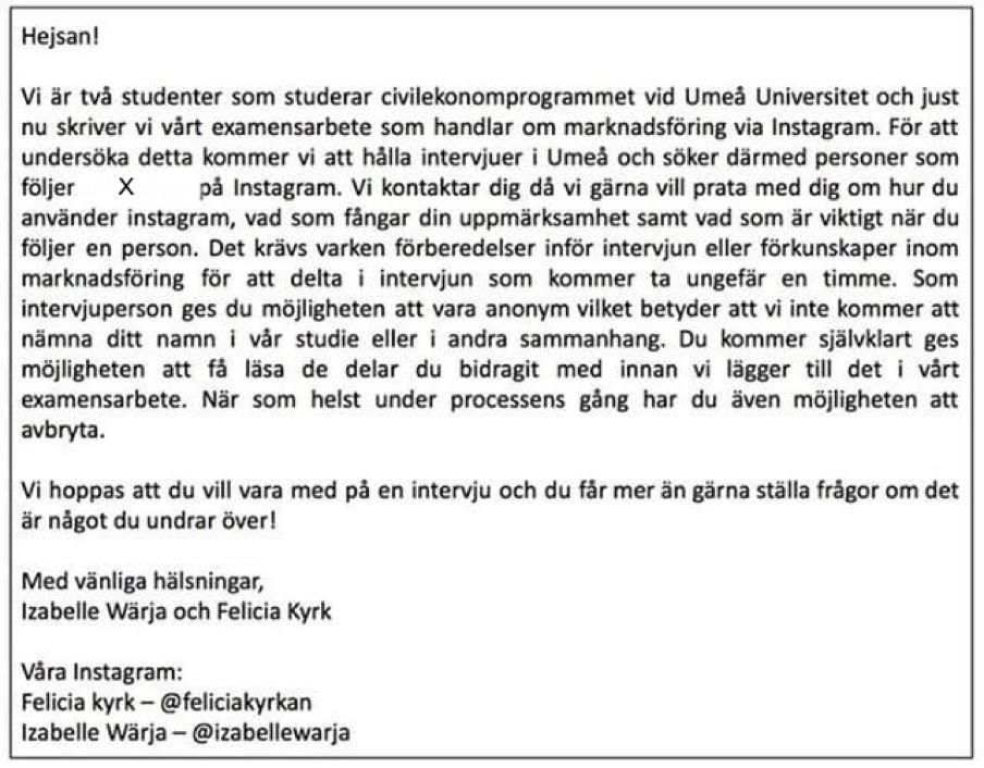 Appendix 2 Meddelande som skickades