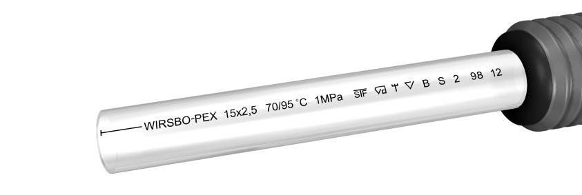 Märkning identifiering Genom märkning utefter hela rörlängden kan Wirsbo-PEX-rör alltid identifieras, och kontrolleras att det är rätt tryck och temperaturklass och att typgodkännandemärke finns.