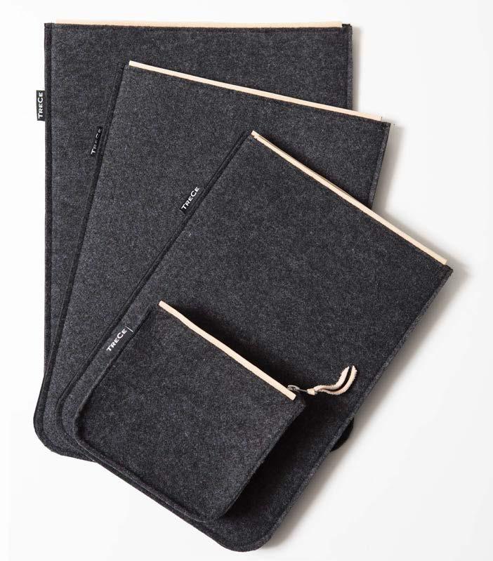 Office datorsleeve och pouch i nålad filt med detaljer i äkta läder.