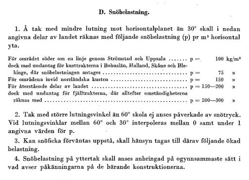 3.2 Dimensionering för snölast nu och då De första kraven för snölaster kopplat till konstruktion enligt BABS 46 såg ut på följande vis: Figur 1 - BABS 46 Dessa krav uppdaterades i och med BABS 50