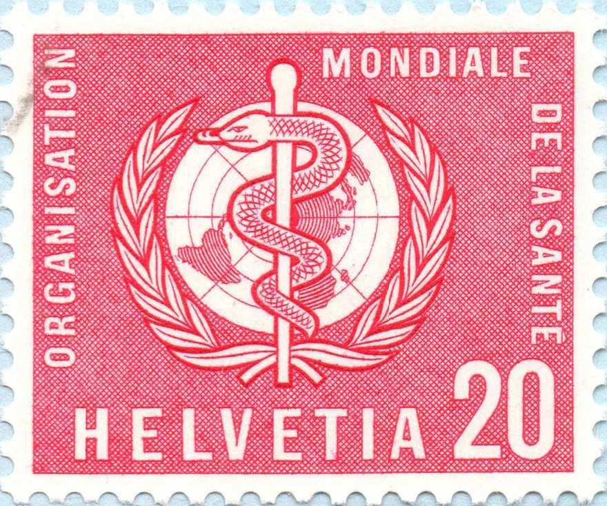 Världshälsoorganisationen (WHO) De första frimärkena som gavs ut 1948-1950 bestod av schweiziska bruksfrimärken, övertryckta