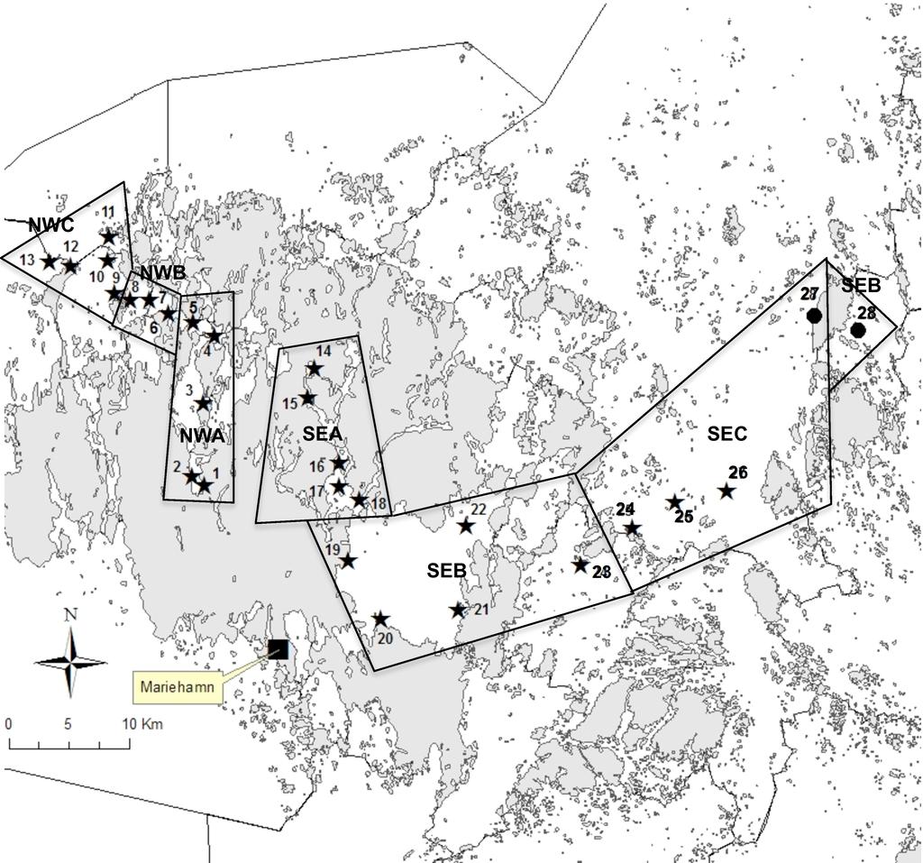 2 Figur 1. Karta över undersökningsområden i Ålands nordvästra och sydöstra skärgård.