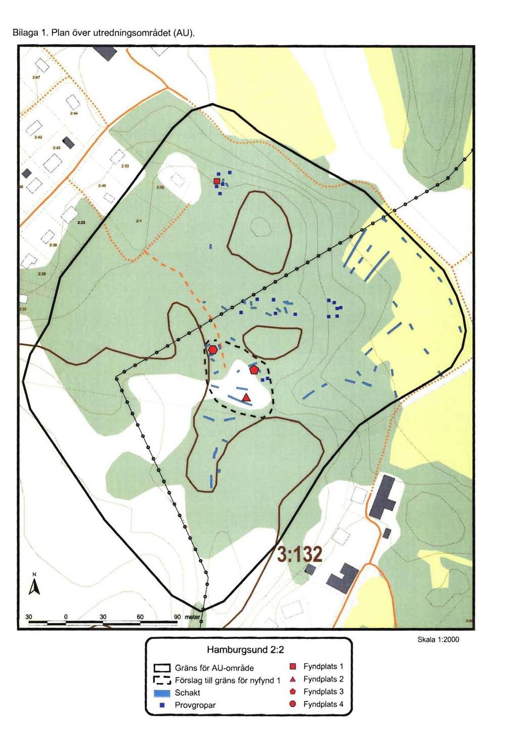 Bilaga 1. Plan över utredningsområdet (AU). ~... ' ~,, '.,"'-.,... 2.:011.'f.'. t. t... )~., <.)...... 2=.44 "..,.......'.. ' N A 30 o 30 60 Hamburgsund 2:2 Skala 1 :2000 c::j Gräns för AU-område r_:.