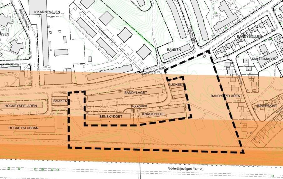 Sida 9 (15) vägkant med transport av farligt gods, oavsett risknivå. Stora delar av planområdet ligger inom 75 meter från E4/E20s vägkant.