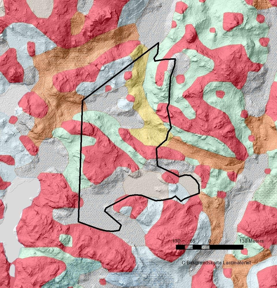 Karta 4. Jordarter efter digitala jordartskartan skala 1:25 000-1:100 000, SGU. Kartan visar områdets varierade jordartstillgångar.