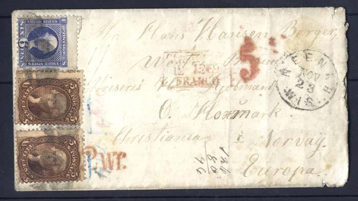 526 526 6 cent Washington (Sc.115/Mi.29) singel på brev till St. Leonard, Frankrike. Avstämplat NEW ORLEANS AUG 1 med blå avsändarstämpel A.