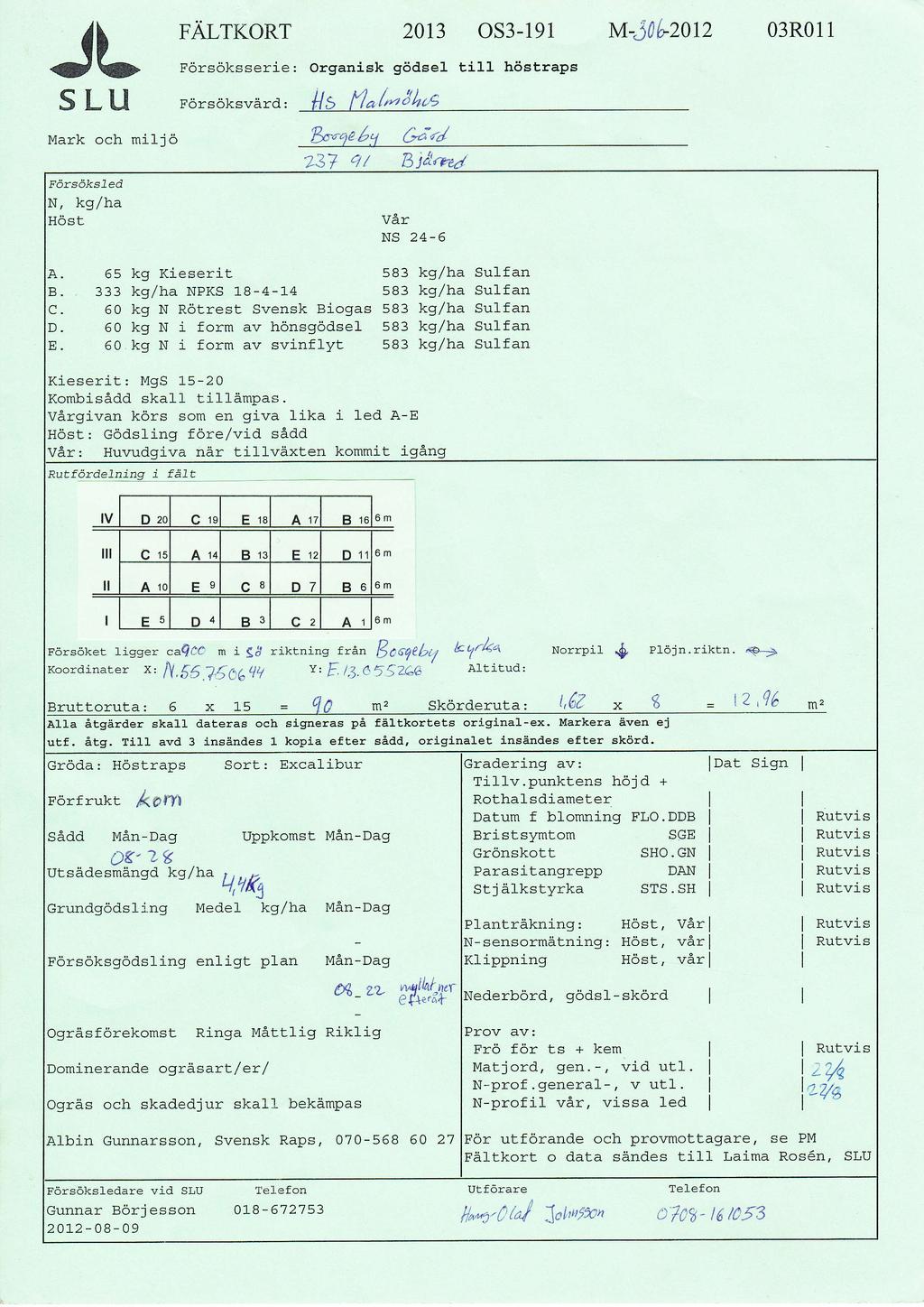 JL FÄLTKoRT S L U FörsöksJed N, kg/ha Höst Försöksserie: organisk gödse1 ti1 höstraps Försöksvärd: lts f/"/*lbre fuo'je bq Gårl 237 q/ B 20t3 os3-191 w-jabzytz 03R011 vår NS 24-6 A.